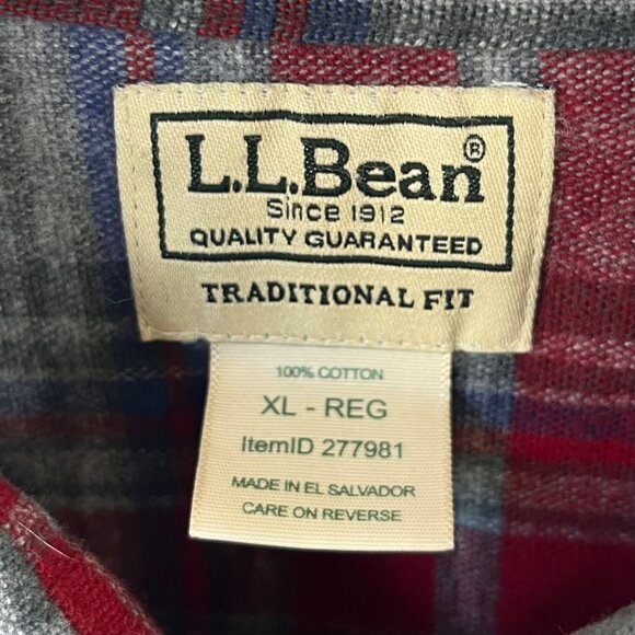 LL Bean Vintage Button Front Flannel Shirt Mens XL Red Gray Plaid - Picture 7 of 9